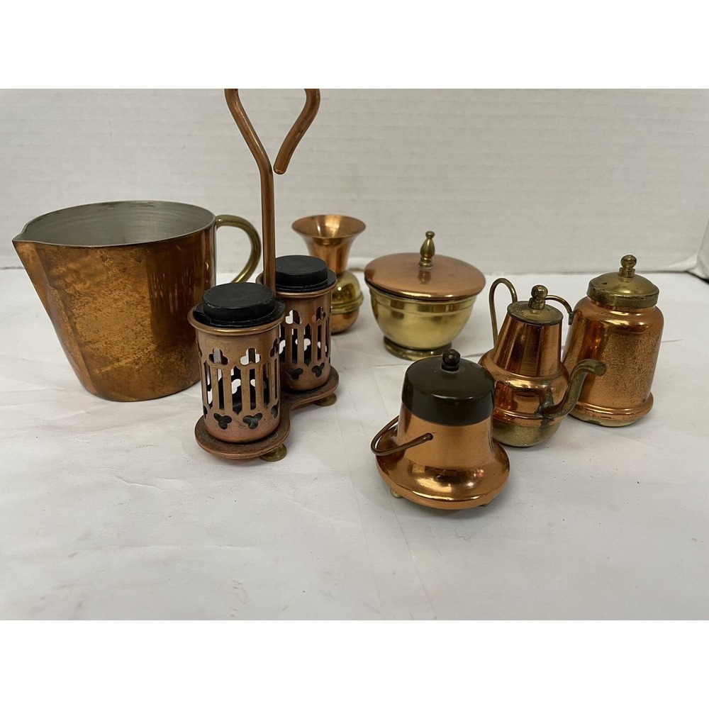 Holland Miniature Copper Brass Kitchen Set 8pc Vintage Dutch Good Patina